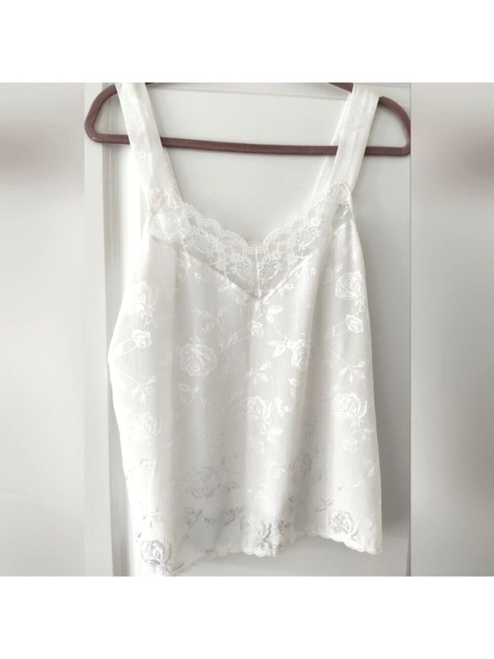 VINTAGE AVON White Silky Lace Trimmed Camisole Size 38